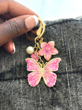 Butterfly & Flower Bag Charm Keychain – Pearl Enamel Keyring