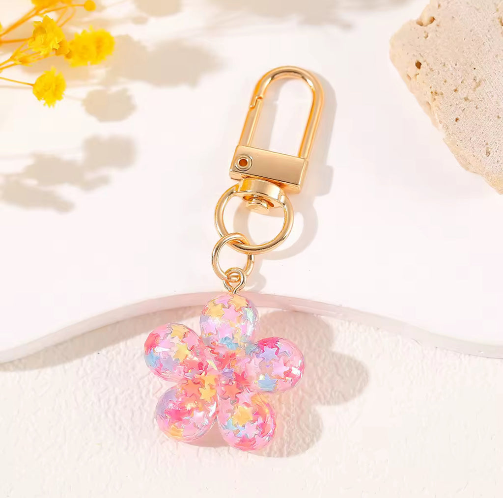 Glitter Resin Flower Keychain - Y2K Bag Charm & Key Accessory