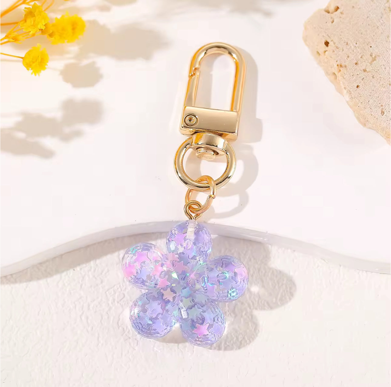 Glitter Resin Flower Keychain - Y2K Bag Charm & Key Accessory