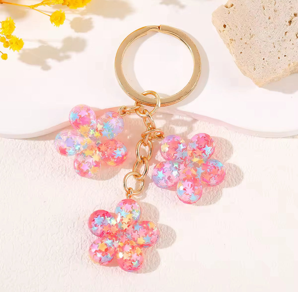 Glitter Resin Flower Keychain - Y2K Bag Charm & Key Accessory