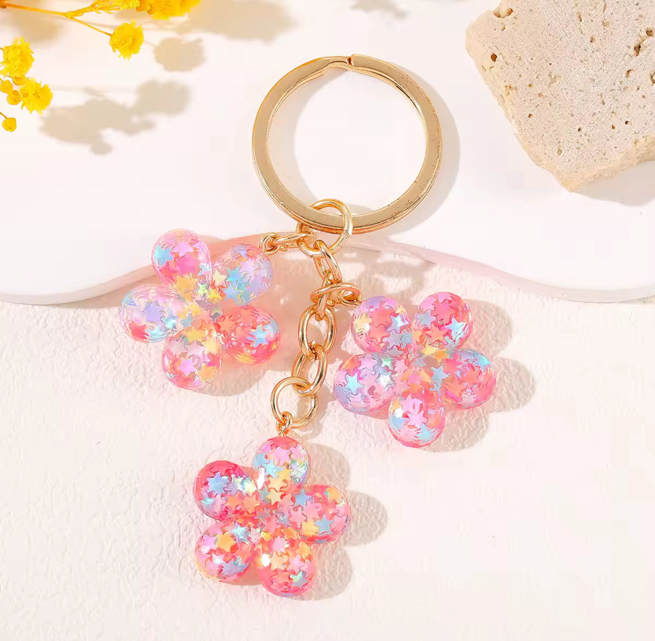 Glitter Resin Flower Keychain - Y2K Bag Charm & Key Accessory