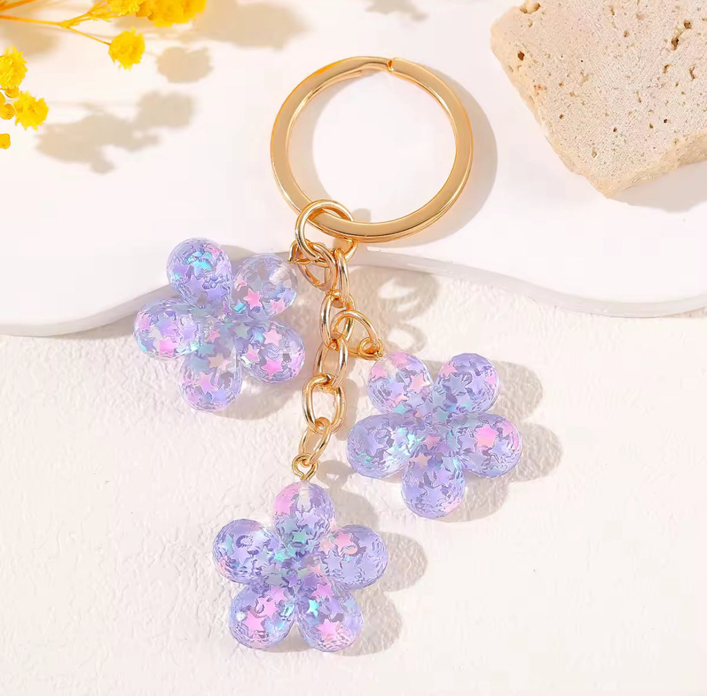 Glitter Resin Flower Keychain - Y2K Bag Charm & Key Accessory