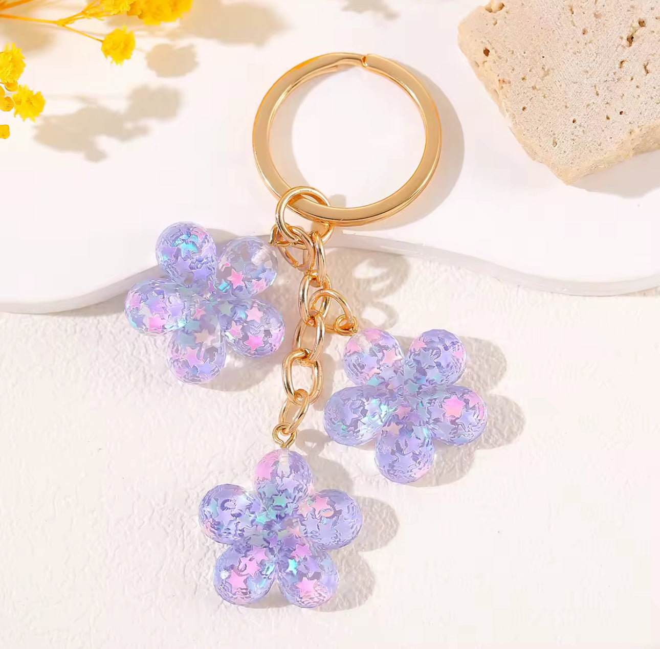 Glitter Resin Flower Keychain - Y2K Bag Charm & Key Accessory