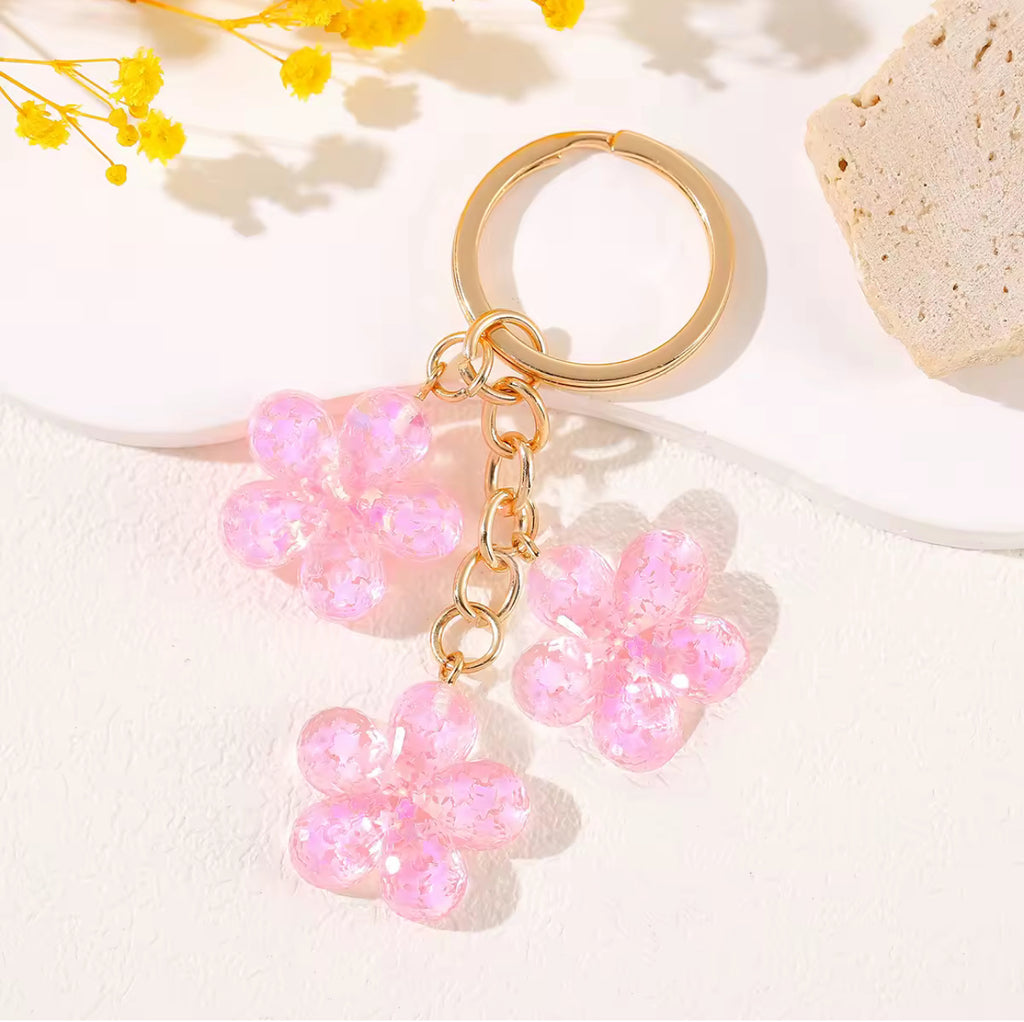 Glitter Resin Flower Keychain - Y2K Bag Charm & Key Accessory