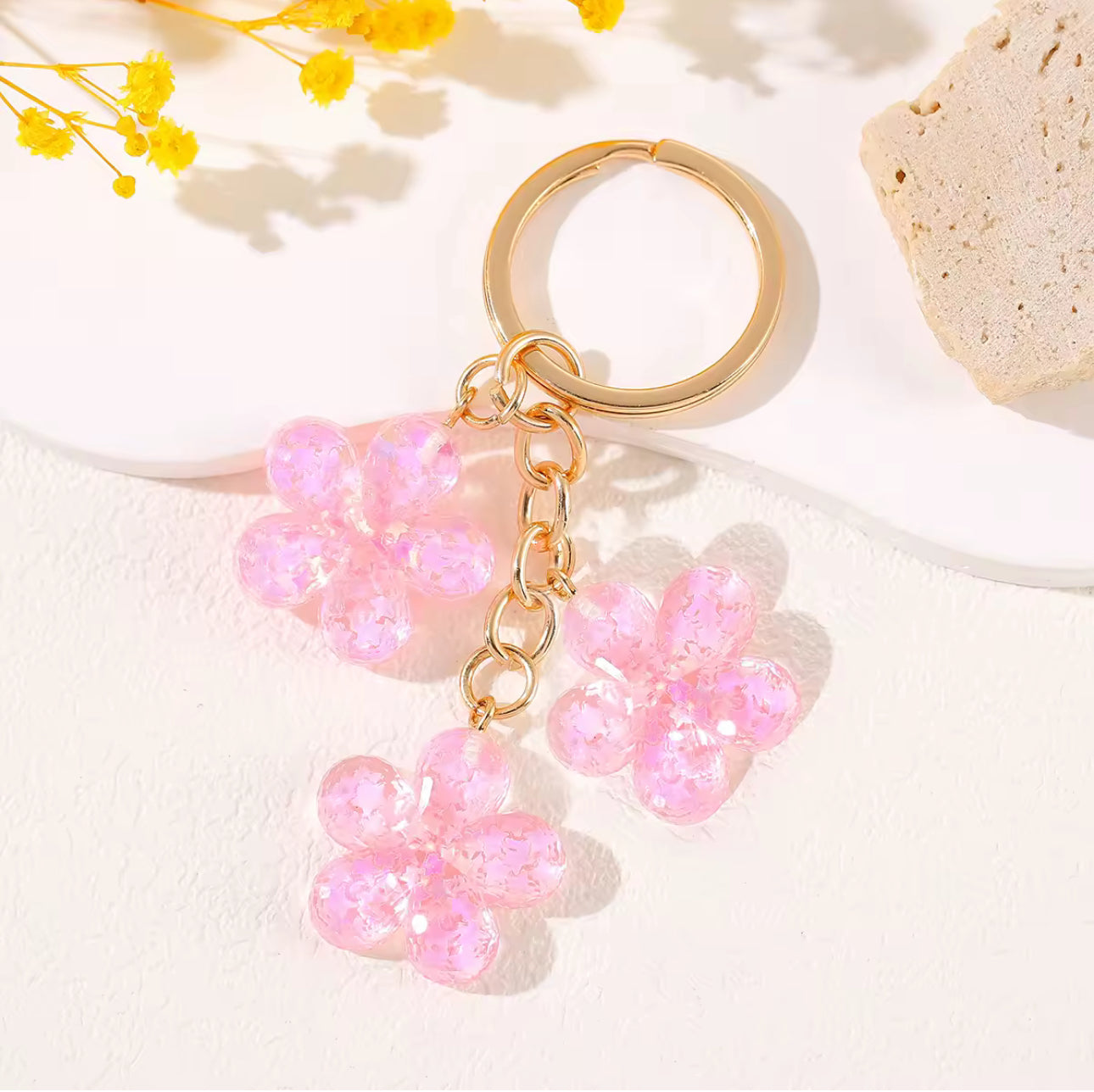 Glitter Resin Flower Keychain - Y2K Bag Charm & Key Accessory