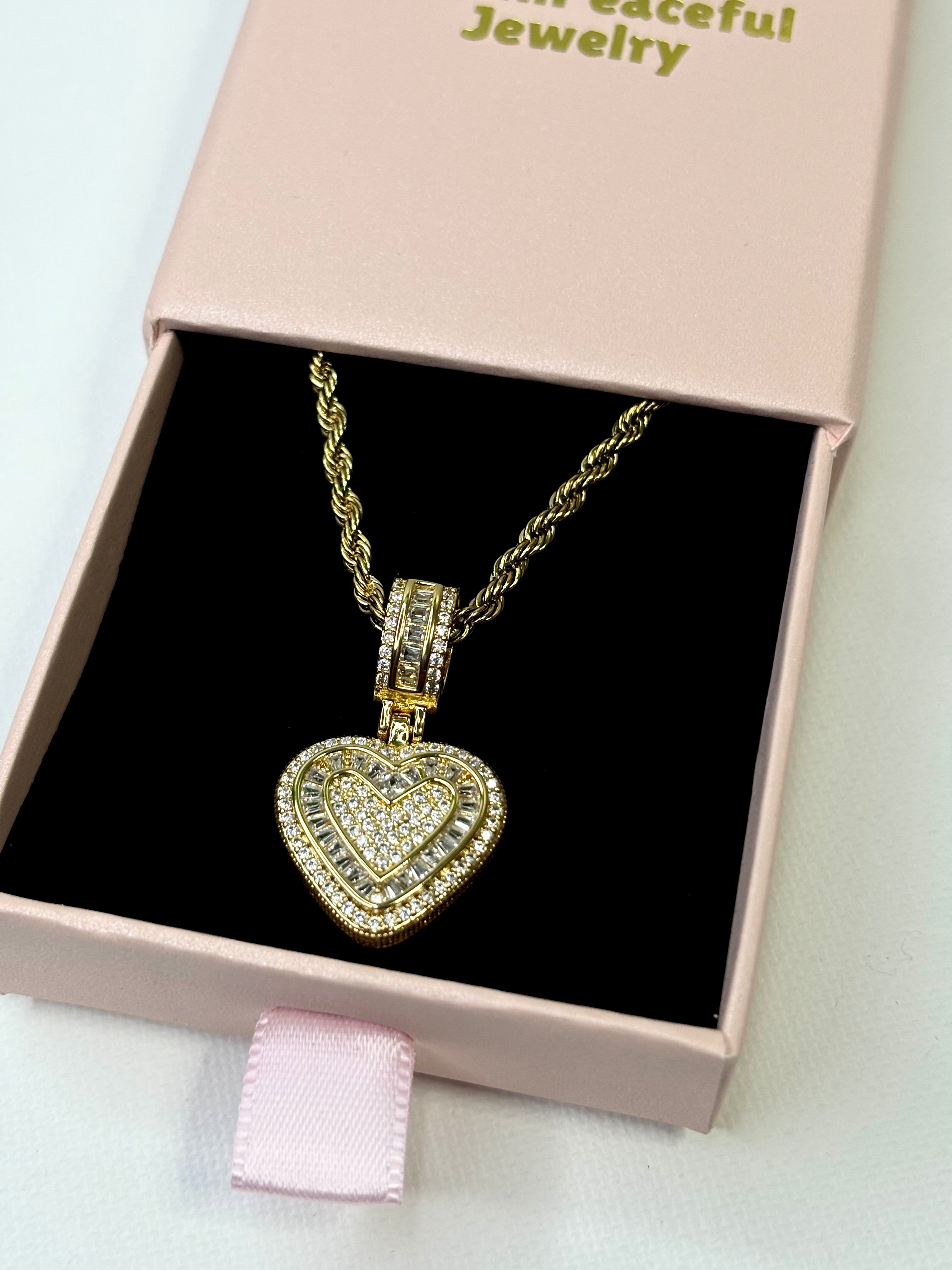Dainty Gold Heart Necklace – Pavé CZ Heart Pendant (Stainless Steel)