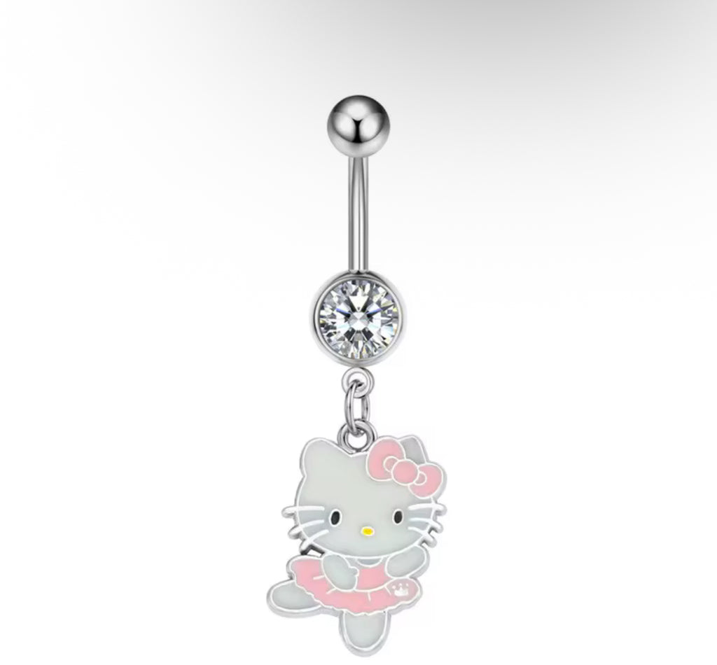 Stainless Steel Cute Cat Dangle Belly Ring Kawaii Jewelry