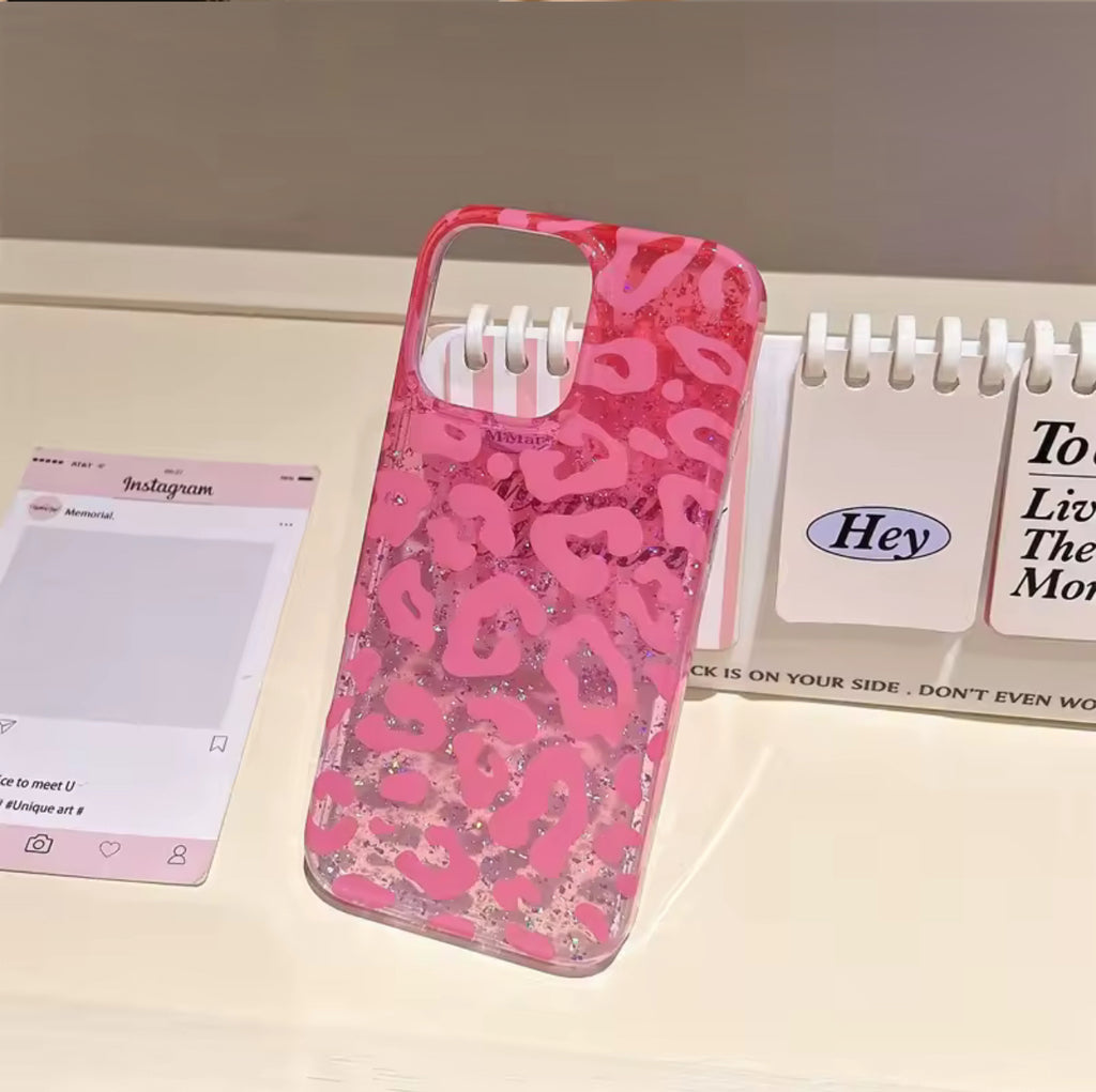 Glitter Brown/Pink Leopard Print Phone Case – Double Layer Sparkle iPhone Case