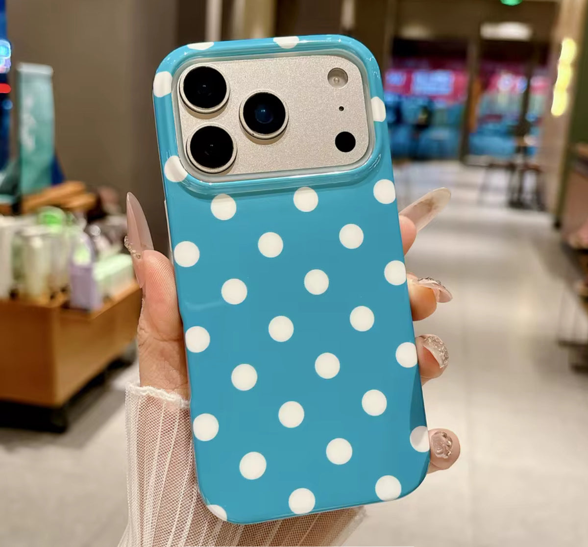 Polka Dot Phone Case – Glossy Retro iPhone Cases Sky Blue IPhone 17