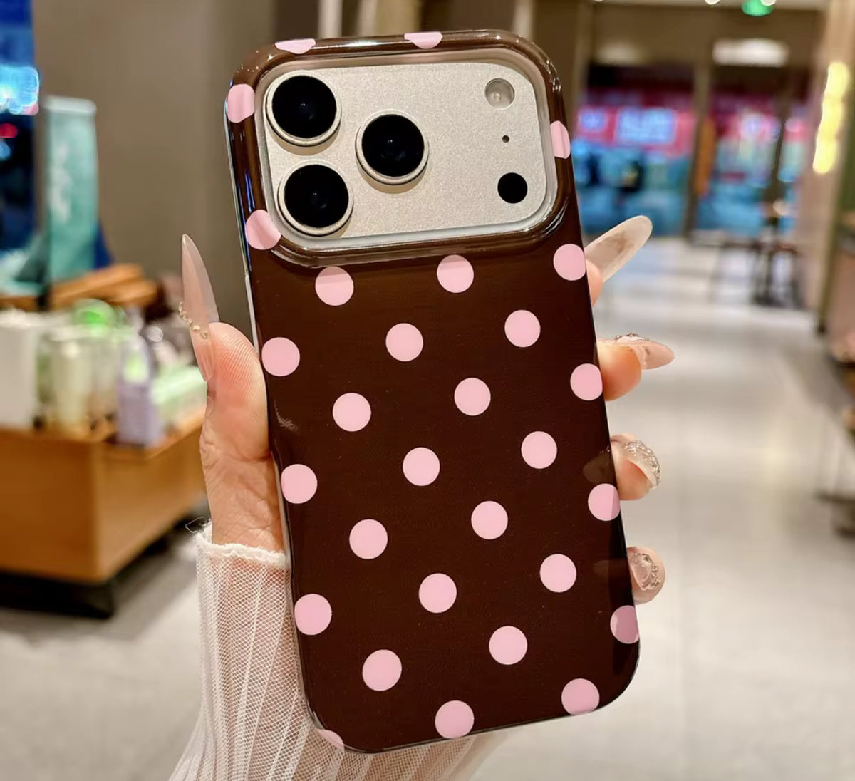 Polka Dot Phone Case – Glossy Retro iPhone Cases Mocha Kiss IPhone 17
