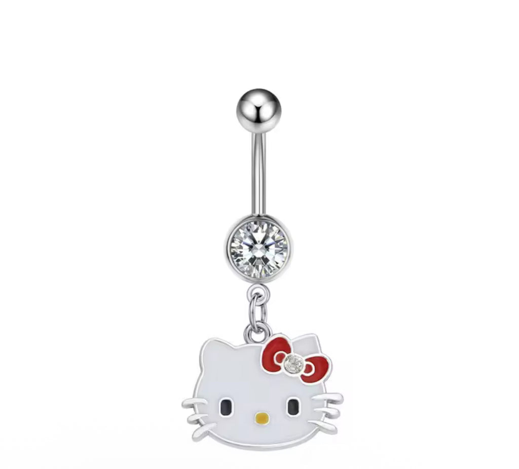 Stainless Steel Cute Cat Dangle Belly Ring Kawaii Jewelry