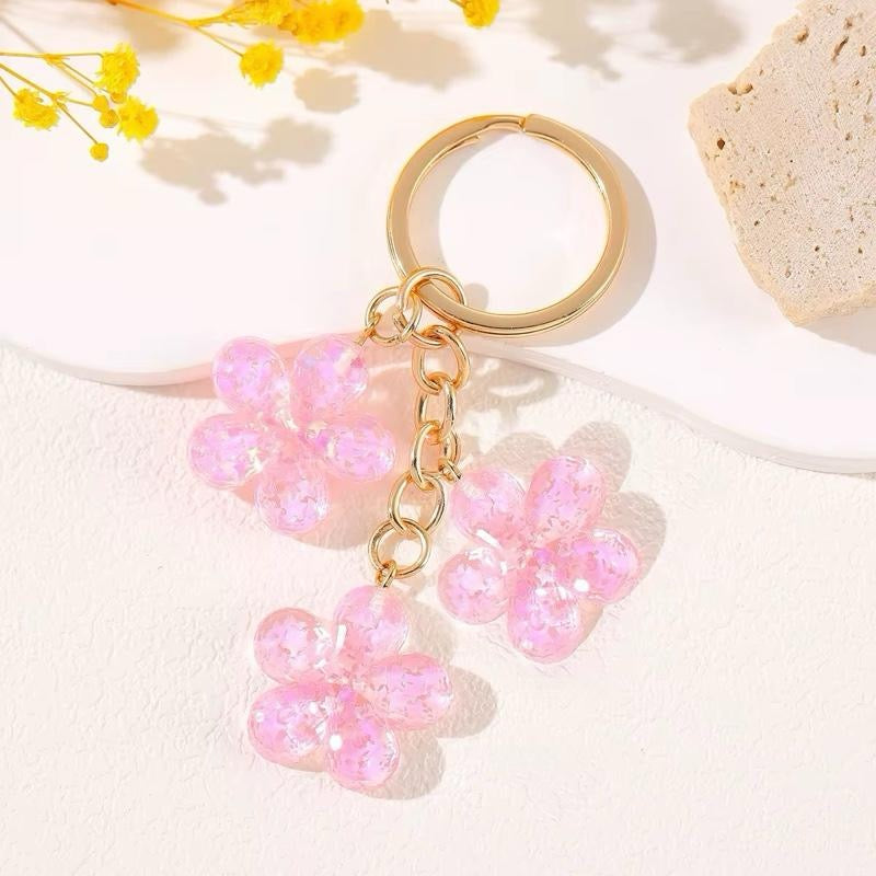 Glitter Flower Keychain Y2K Kawaii Bag Charm -- Resin Daisy Star Confetti Keyring, Cute Aesthetic Purse Accessory Coquette Gift for Her