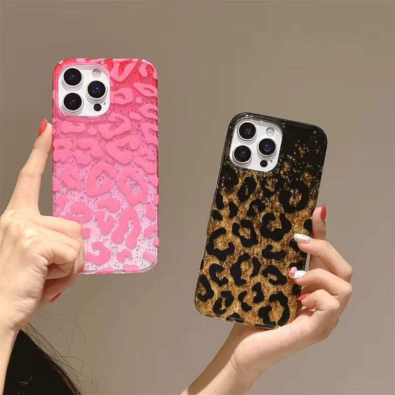 Glitter Brown/Pink Leopard Print Phone Case – Double Layer Sparkle iPhone Case