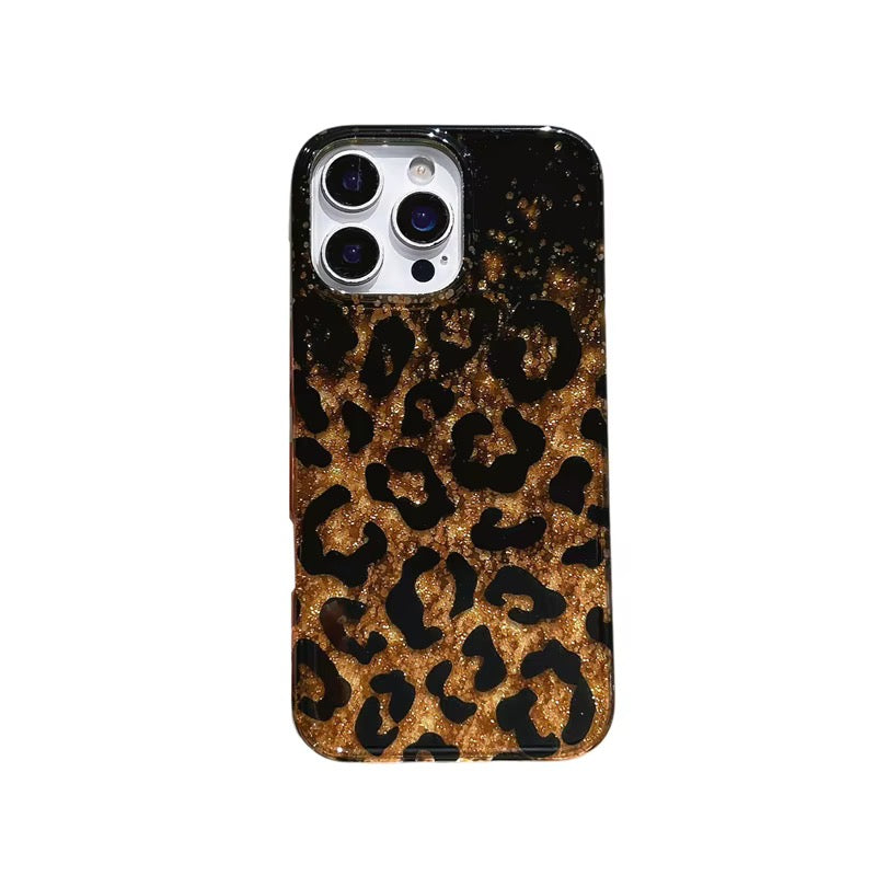 Glitter Brown/Pink Leopard Print Phone Case – Double Layer Sparkle iPhone Case
