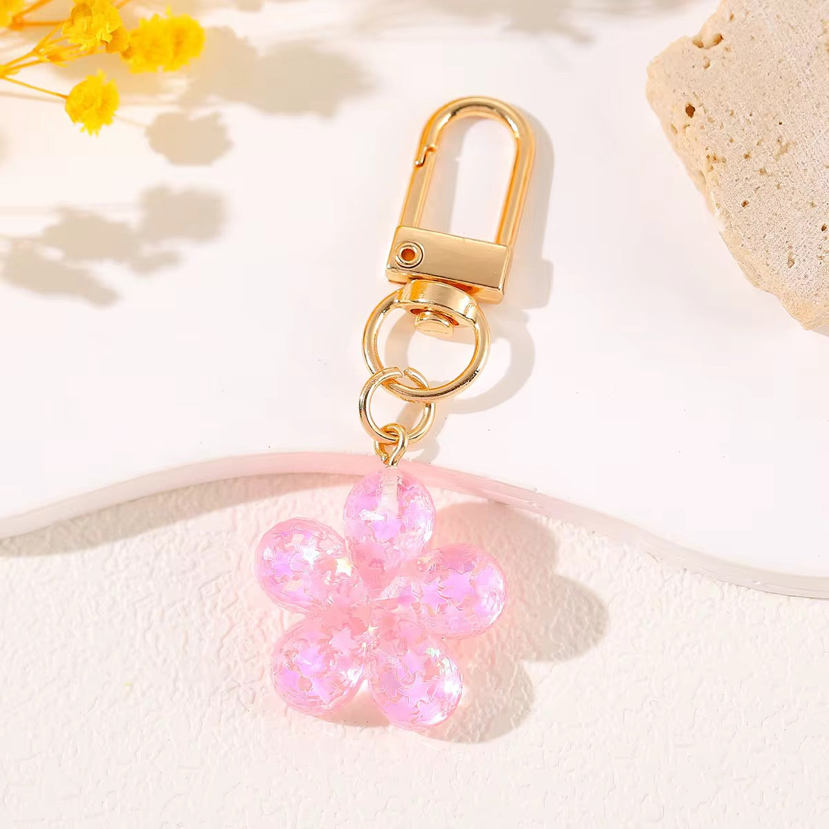 Glitter Resin Flower Keychain - Y2K Bag Charm & Key Accessory