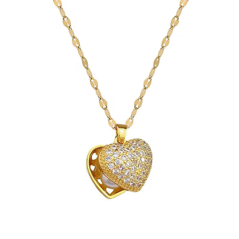 Gold Heart Locket Necklace –  Hidden Pearl Inside