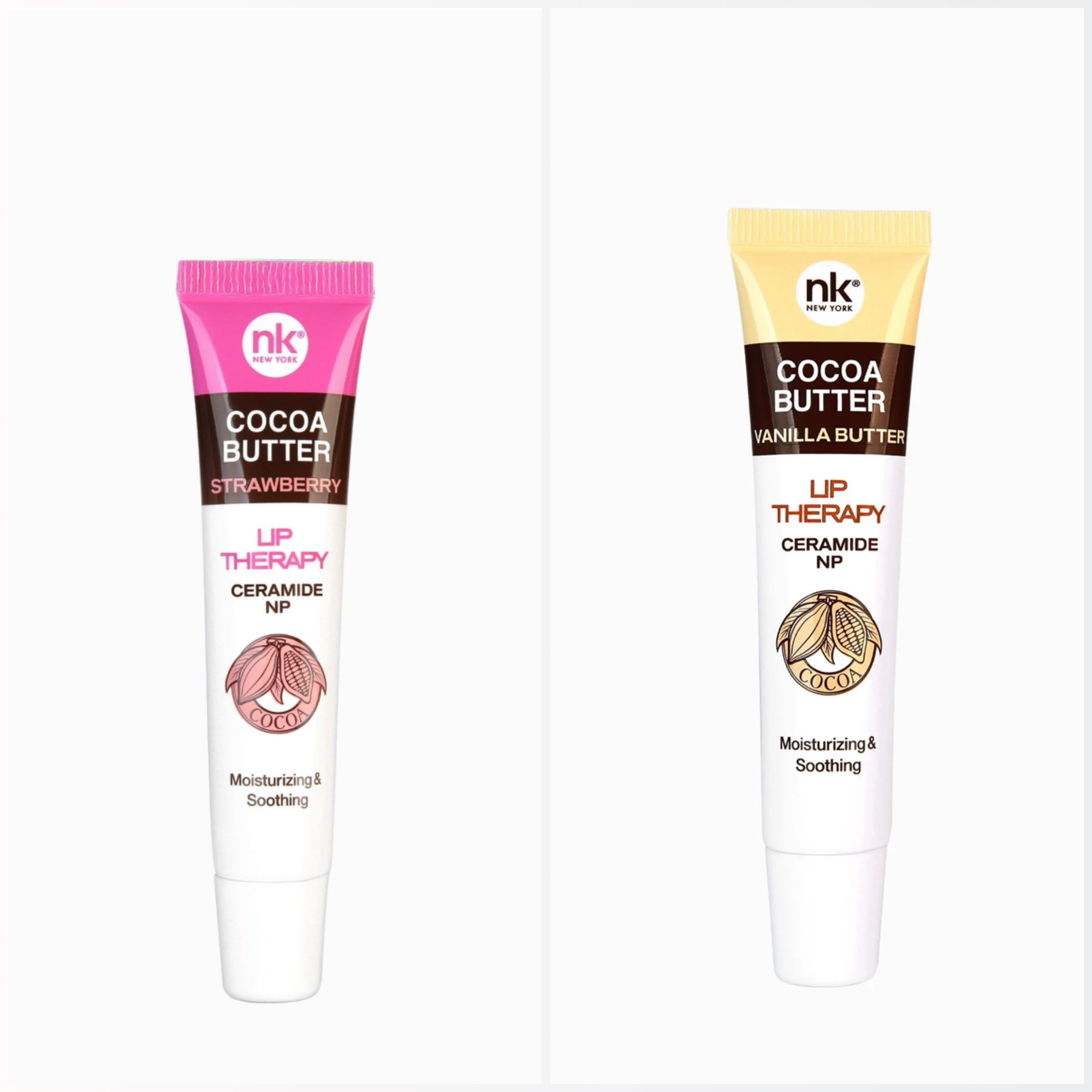 NK New York Cocoa Butter Lip Therapy Moisturizing Lip Balm – Vanilla, Strawberry, Shea Butter & Cocoa Butter