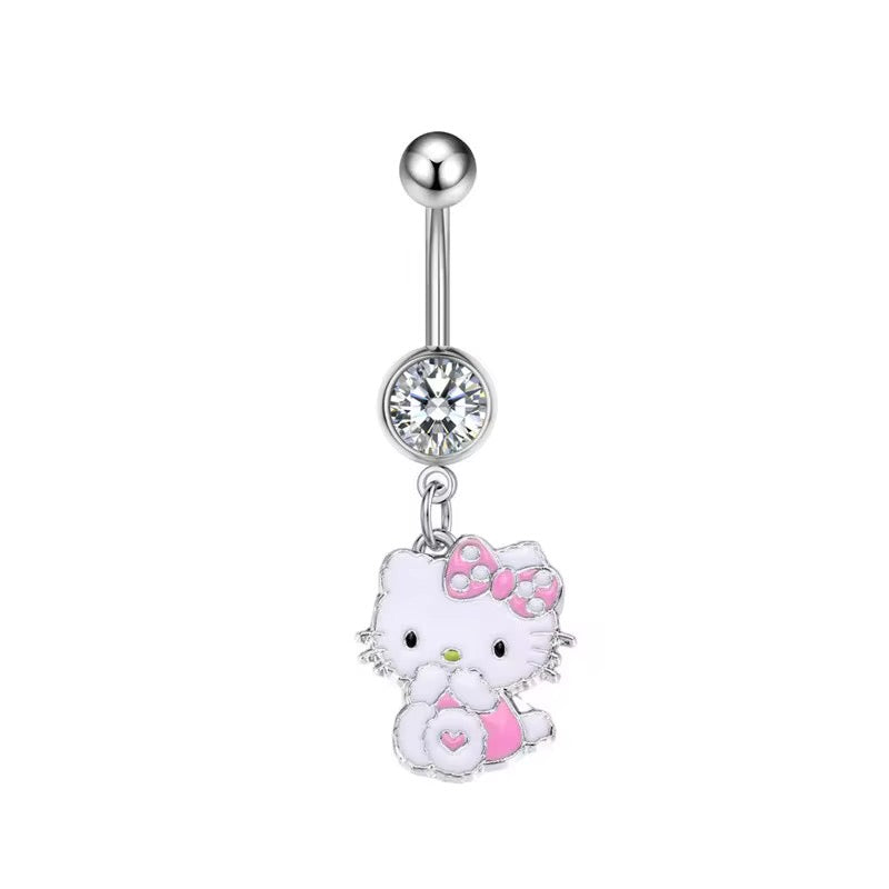 Stainless Steel Cute Cat Dangle Belly Ring Kawaii Jewelry