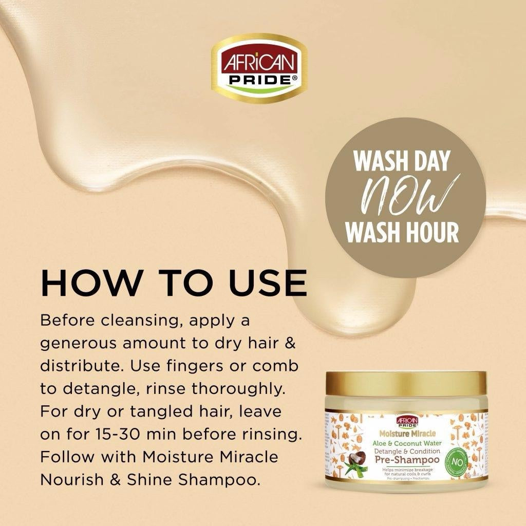 African Pride Moisture Miracle Aloe and Coconut Water Detangle and Condition Pre-Shampoo - 12 fl oz