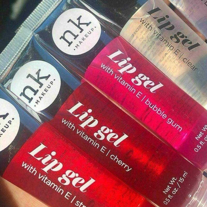 4 Pcs Set NK Hydrating Lip Gel Set | Vitamin E Lip Gloss | Clear Bubble Gum Cherry Strawberry | Glossy Moisturizing Lip Makeup | Cute Lip Gloss Gift Set