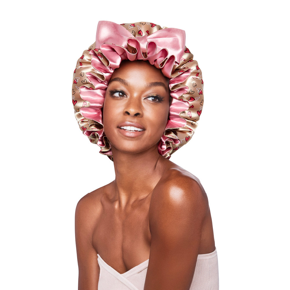 Ruffle Tie Bonnet Reversible Double-Layered Satin Sleep Cap Adjustable Anti-Breakage Hair Wrap for Curls, Braids, Locs & Natural Hair