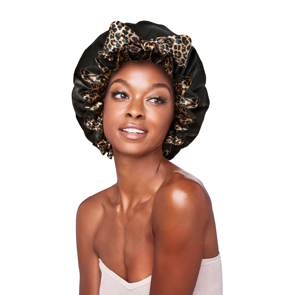 Ruffle Tie Bonnet Reversible Double-Layered Satin Sleep Cap Adjustable Anti-Breakage Hair Wrap for Curls, Braids, Locs & Natural Hair